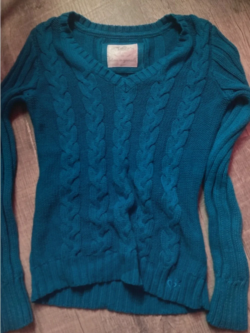 Justice Teal Cable-Knit V-Neck Sweater